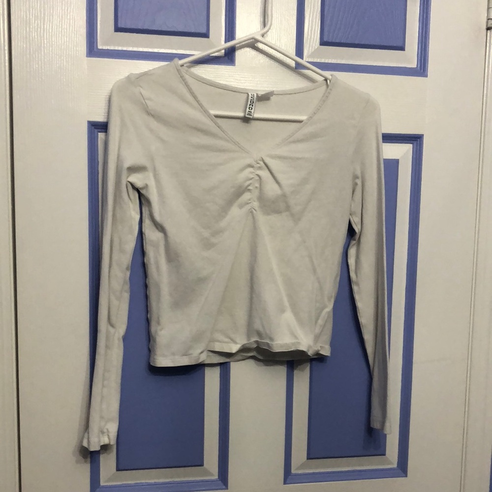 White Ruched V-Neck Top